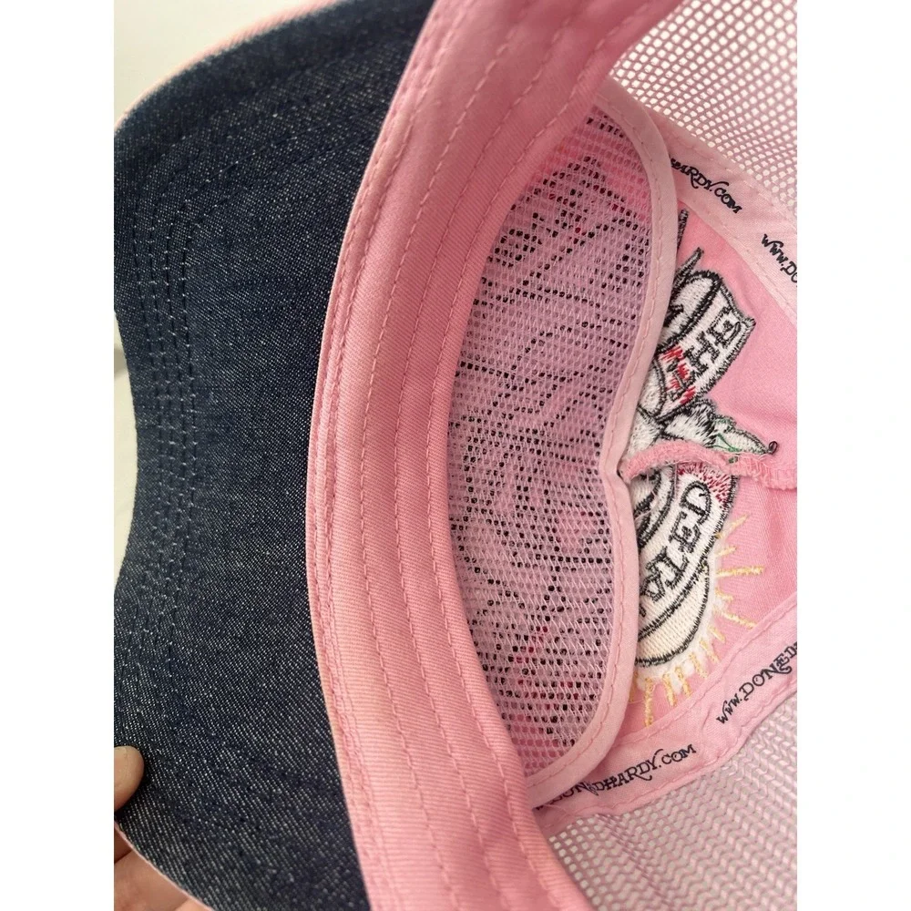 VTG Y2K Ed Hardy Hat Cap Snap Back Mesh Trucker Pink Dedicated Tattoo Denim